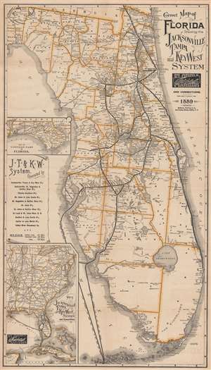 1889 Matthews Northrup Railroad Map of Florida