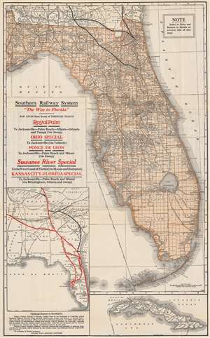 1924 Poole Brothers Map of the Florida Southern Railway System