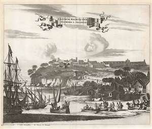 1673 Montanus view of Fort Maurits, Brazil