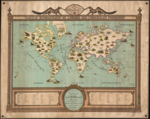 1917 Hanot Pictorial Wall Map of the World Fur Trade