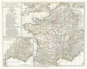 1794 Anville Map of Gaul (Gallia) or France in ancient Roman Times