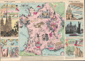 1882 Robida Pictorial Satirical Map of France