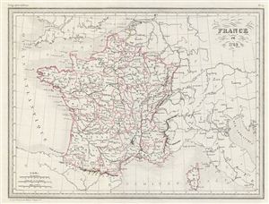1843 Malte-Brun Map of France in 1789