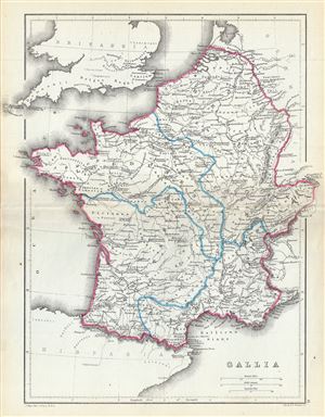 1867 Hughes Map of Gaul or France in Antiquity