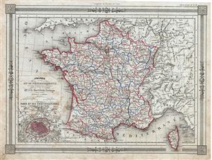 1852 Bocage Map of France in Departments