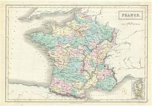 1851 Black Map of France in Provinces
