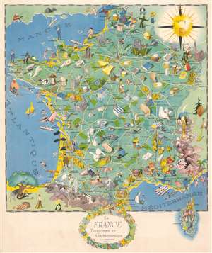 1948 Landelle Pictorial Gastronomic Map of France