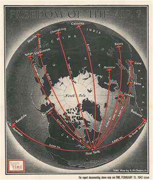 1943 Chapin Map of Northern Hemisphere Great Circle Aviation Routes