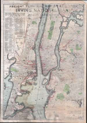 1916 Irving National Bank Map of New York City Freight Terminals
