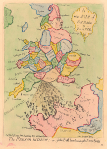 1793 / 1851 Gillray Satirical Caricature Map of England and France