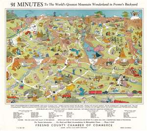1948 Clary Pictorial Map of the Sierra Nevadas, near Fresno, California