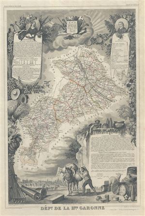 1847 Levasseur Map of the Dept. de la Haute Garonne, France