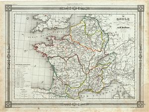 1852 Dufour Map of France in Antiquity  or Gaul