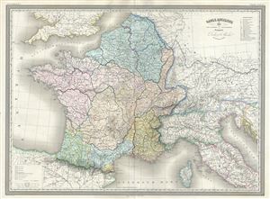 1860 Dufour Map of Gaul or France in Ancient Roman Times