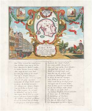 1720 Satirical Economic Map of the Mississippi Bubble (Fools Head / Fools Cap)