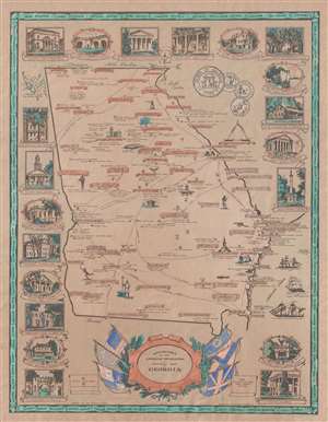 1938 Christopher Murphy D.A.R. Pictorial Map of Georgia
