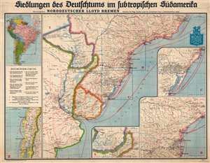 1934 Norddeutscher Lloyd Map of German Settlements in Southeastern South America