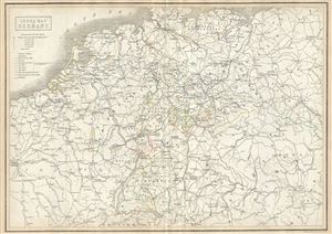 1844 Black Map of Greater Germany (Germany, Holland, Belgium, Bohemia, Austria)