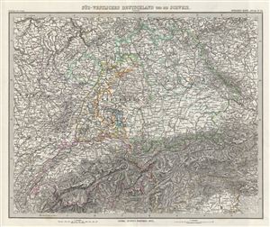 1873 Stieler Map of Southwest Germany and Switzerland