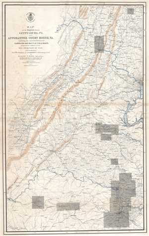 1869 Michler Map of Civil War Battles from Gettysburg, PA to Appomattox, VA