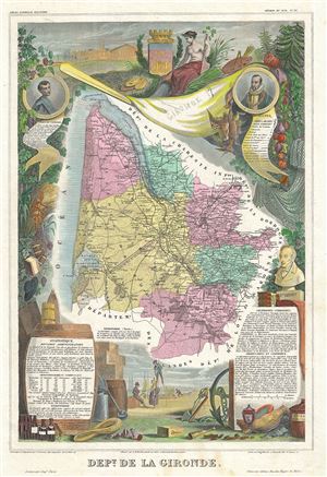 1861 Levasseur Map of Gironde (Bordeaux Wine Region)