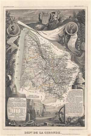 1852 Levasseur Map of Gironde (Bordeaux Wine Region)