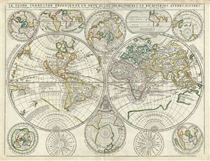 1742 Nolin Map of the World in Hemispheres