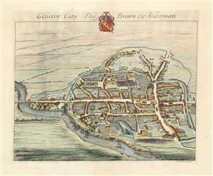 1724 Johannes Kip View or City Map of Gloucester, England