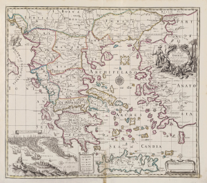 1720 John Senex Map of Greece with a View of Constantinople