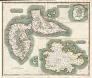 1815 Thomson Map of Guadaloupe, Antigua, Marie Galante ( West Indies )