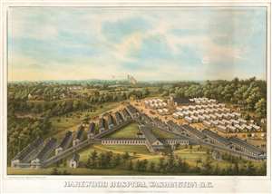 1864 Magnus Bird's Eye View of Harewood Hospital, Washington D.C.