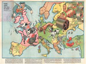 1914 Johnson and Riddle Serio Comic Map of Europe: Hark! Hark! The Dogs do Bark!