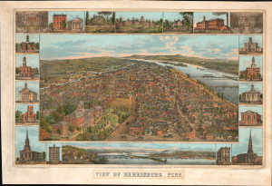 1855 Williams Chromolithograph View of Harrisburg, Pennsylvania