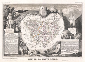 1852 Levasseur Map of the Department De La Haute Loire, France (Loire Valley)