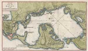 1765 Isaak Tirion Map of Cartagena Harbor, Colombia
