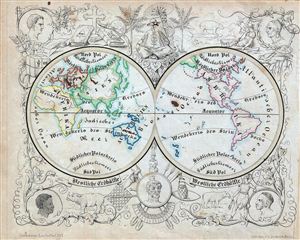 1846 Lowenberg Whimsical Map of both hemispheres