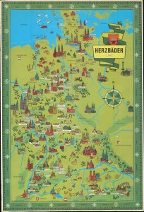 1980 Hofmann Pictorial Map of (West) German Health Spas (Herzbäder)