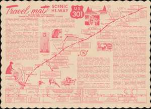 1965 Travelmat Place Mat Map of Highway 301 in Georgia and Florida