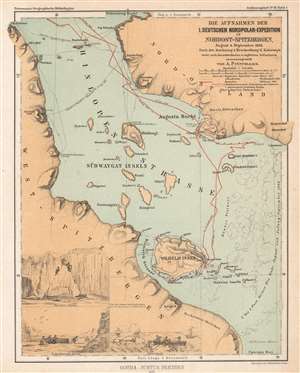 1871 Petermann Map of the Hinlopen Strait, Svalbard, Norway