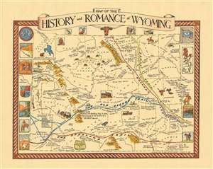 1936 Grace Hebard Pictorial Map of Wyoming