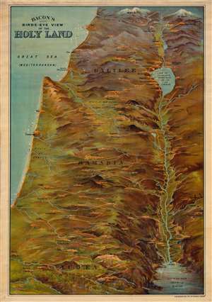 1890 Bacon Bird's Eye View of the Holy Land / Israel / Palestine
