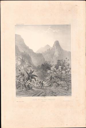 1845 Lithograph of Nuʻuanu Pali, Honolulu, Hawaii