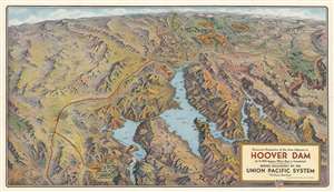 1931 Eddy Bird's-Eye View Map of Hoover Dam, Lake Mead, and Environs