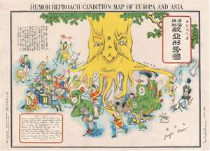 1904 Japanese Serio-Comic Map of Asia and Europe (Russo-Japanese War)