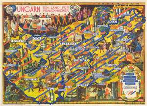 1935 Erno Pictorial Gourmet Food Map of Hungary