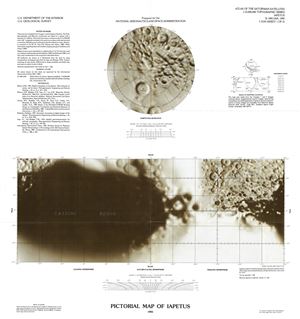 1992 U.S. Geological Survey Pictorial Map of Iapetus, Moon of Saturn
