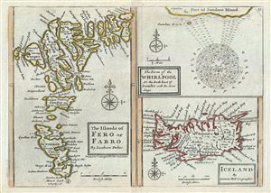 1784 Bowles Map of the North Atlantic Islands: Iceland, Faroe Islands and Maelstrom