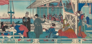 1861 Sadahide View of Foreigners in Yokohama, Japan
