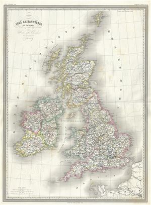 1860 Dufour Map of the British Isles (Scotland, Ireland, England, Wales)