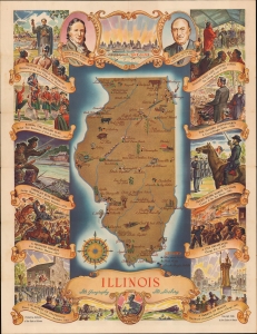 1938 T. Johnson Pictorial Map of Illinois